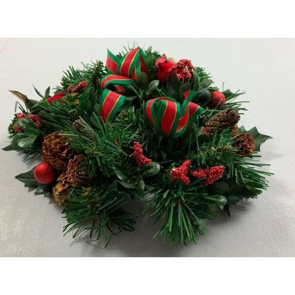 Christmas Candle Holder Ring Centerpiece Cardinal Bird Rustic Pine Cones 1960s - Picture 4 of 7